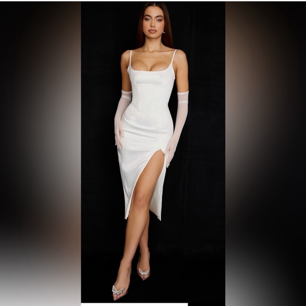 House of CB Casimira White Midi Corset Dress with Slit